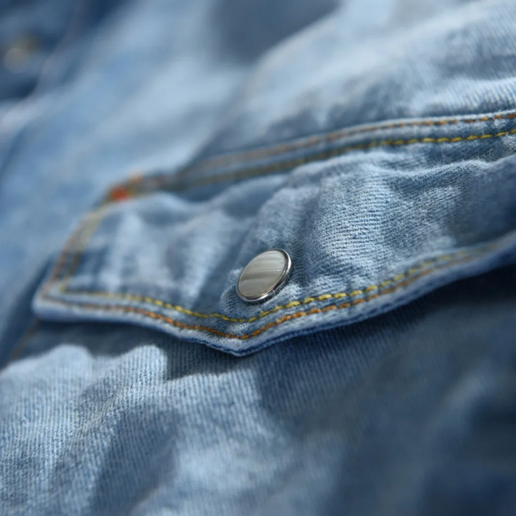 Блузка Slim Fit Для Мужчин's Повседневное Для мужчин новая модная осень-зима Повседневное джинсовые рубашки с длинным рукавом Топы с карманами блуза camisa masculina#813