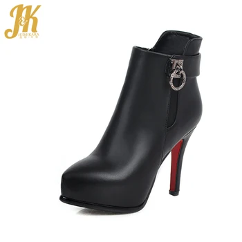 

JK Sexy Crystal Women Ankle Boot Thick Platform Stiletto Heel High Shoes Fashion Metal Decor Female Bootie Casual Non Slip Shoes