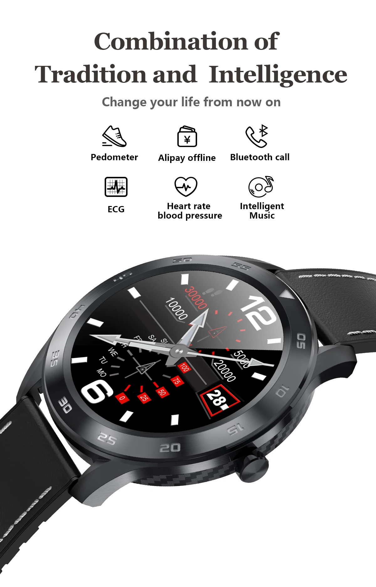 D98 бизнес Смарт часы человек IP67 1,3 ''ECG обнаружения Сменные циферблаты Smartwatch часы монитор сердечного ритма браслет