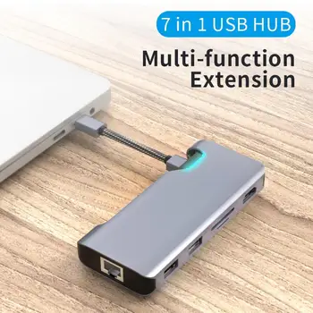 

7-in-1 Type-C USB-C to HDMI RJ45 Micro USB 3.0 PD Charging Hub Docking Station Adapter For Smartphone Tablet