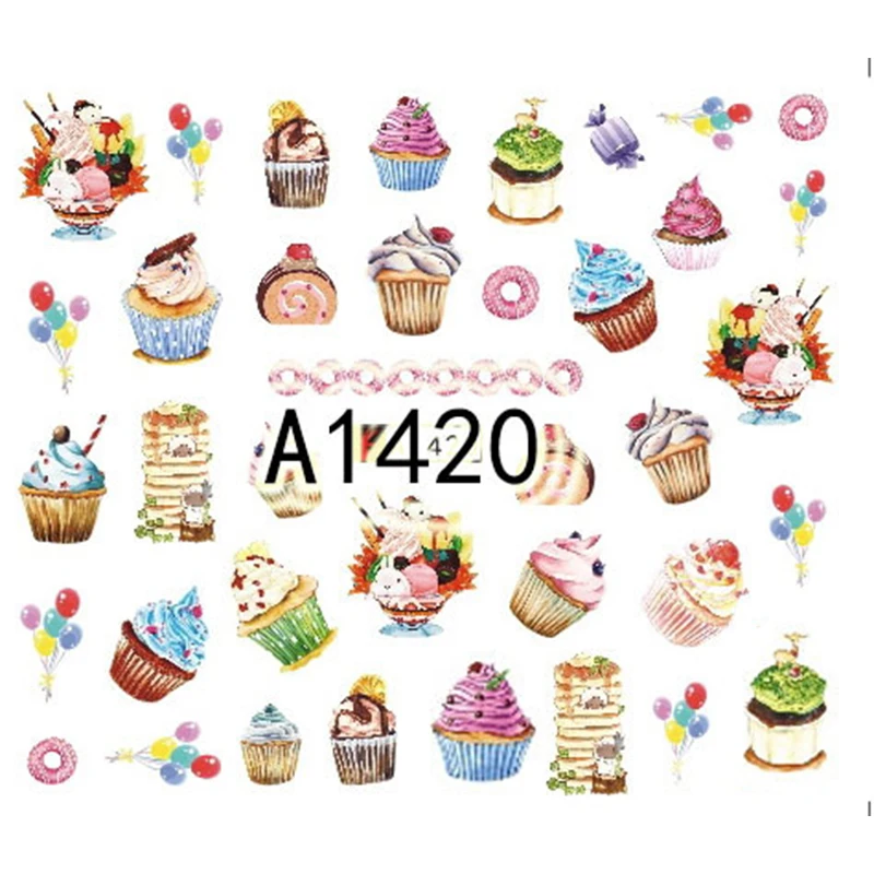 GAMBELLE 1 Sheet Delicious Cake Cool Drink Ice Cream Slider Nail Art Water Decal Sticker For 5