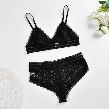 

2020 New Women Lingerie Sexy Bra Set Black Lace Underwear Set Transparent Bras Thin Mesh Yarn Women Brassiere D30