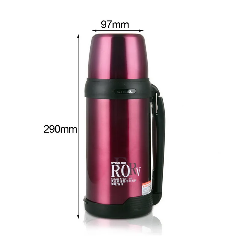 Rose Red 1000/1500/1800 мл Вакуумный термос из нержавеющей стали изолированные бутылки напитков колба для воды путешествия стакан для кофе с мешком - Цвет: Rose Red