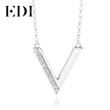 

EDI Silver V Shape Pendant Necklace 925 Sterling Silver Natural White Topaz Pendant Jewelry For Women 40+5cm Silver Chain
