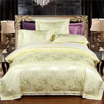 

4Pcs Exclusive Luxury 100% Silk Cotton Jacquard Bedding set cream color Duvet Cover Set Bed Sheet Pillowcases Queen King Size