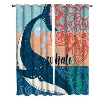 

Marine Life Whale Sea Animals Curtains Window Living Room Curtains Kitchen Indoor Window High Blackout Curtain