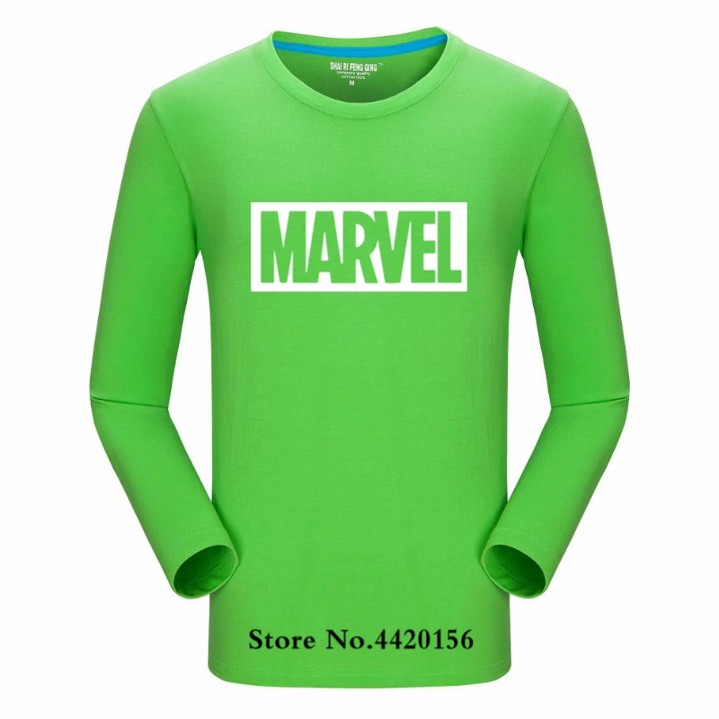 Green-B Футболка супергероя Marvel, Мстители, Мужская/Женская Повседневная футболка, модные брендовые мужские футболки, хлопковая Осенняя футболка с длинными рукавами - Цвет: Green-B