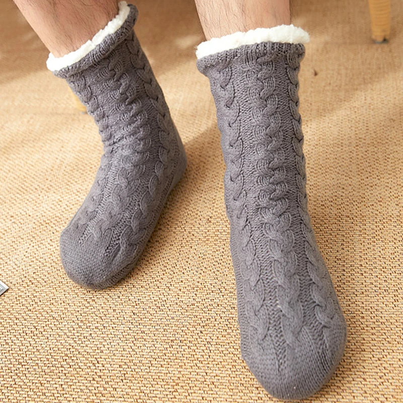 Men's Indoor Slippers Sock Crochet slippers with Fur Warm Plush Floor Bedroom Comfy Non-slip Home Slippers for Men Soft Big size