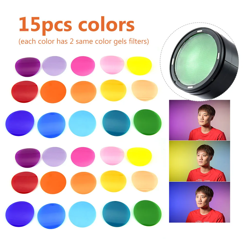 V-11C Color Filters Godox V-11T/V-11C цветные фильтры комплект цветные гелевые фильтры 16 различных цветов* 2 для Godox V1 серии камеры Круглые головки вспышки - Цвет: V-11C Color Filters