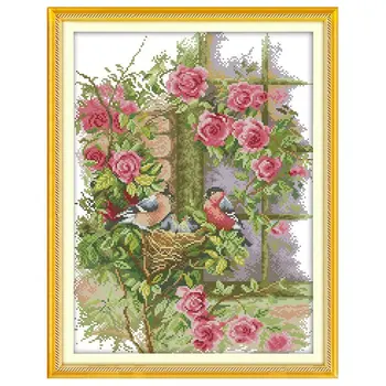 

DIY Handmade Needlework Cross Stitch Set Embroidery Kit 14CT Birds' Family Pattern Cross-Stitching 35 * 45cm Home Decoration