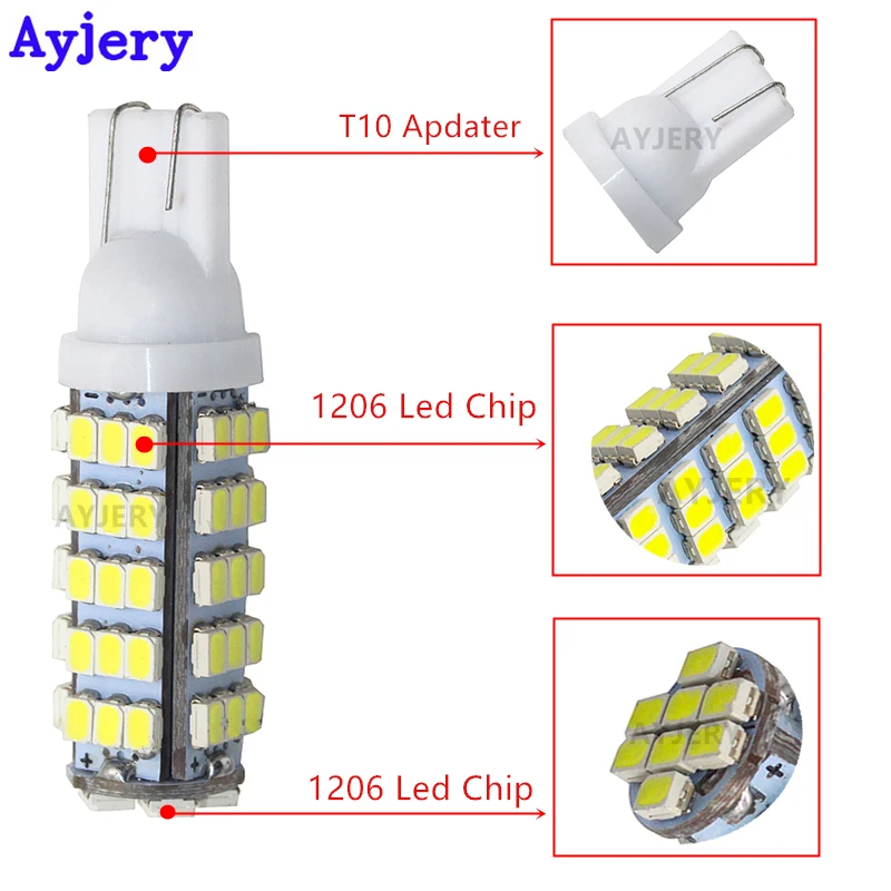 Ayjery 500X T10 W5W 1206 68 SMD 194 168 68 светодиодный s 12V светодиодный автомобильные лампочки белые межкомнатные Габаритные огни дверные фонари