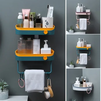 

Newest Bathroom Storage Rack Contrasting Color Double-Layer Wall Hanging Draining Soap Box Organizer