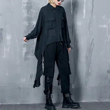 

XUXI 2020 Spring Autumn New Fashion Loose Large Size Irregular Medium Long A Long-sleeve Shirt Women All-match Chiffon FZ1635