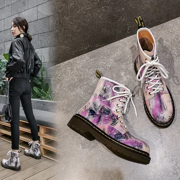 

2019 Winter women shoes genuine leather ankle boots 22-24.5cm length Graffiti short Boots rain boots women black boots