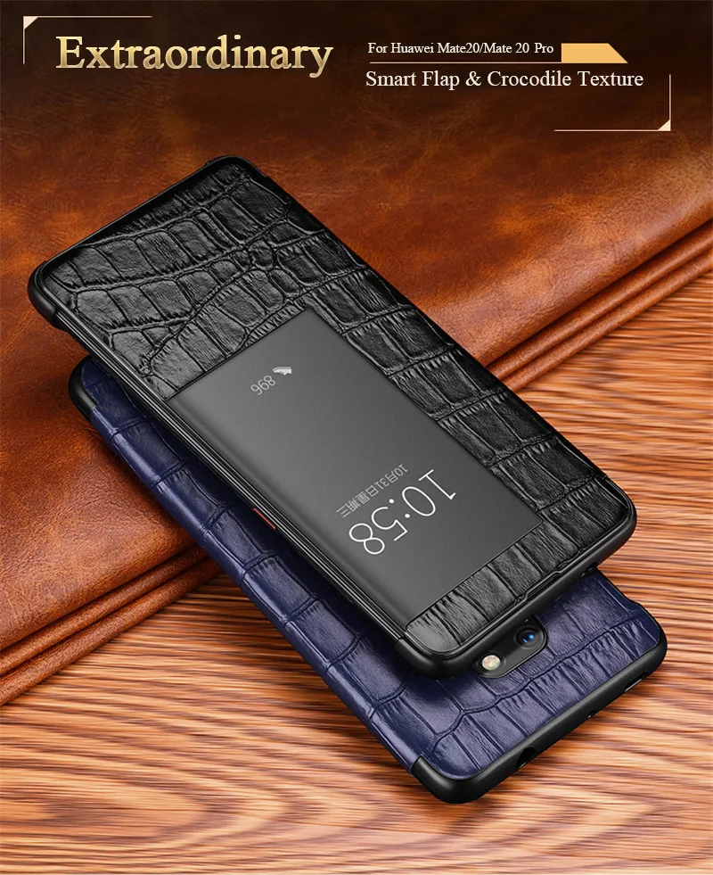 Кожаный + жесткий поликарбонатный чехол с окошком для Huawei Mate 20 Pro текстура под