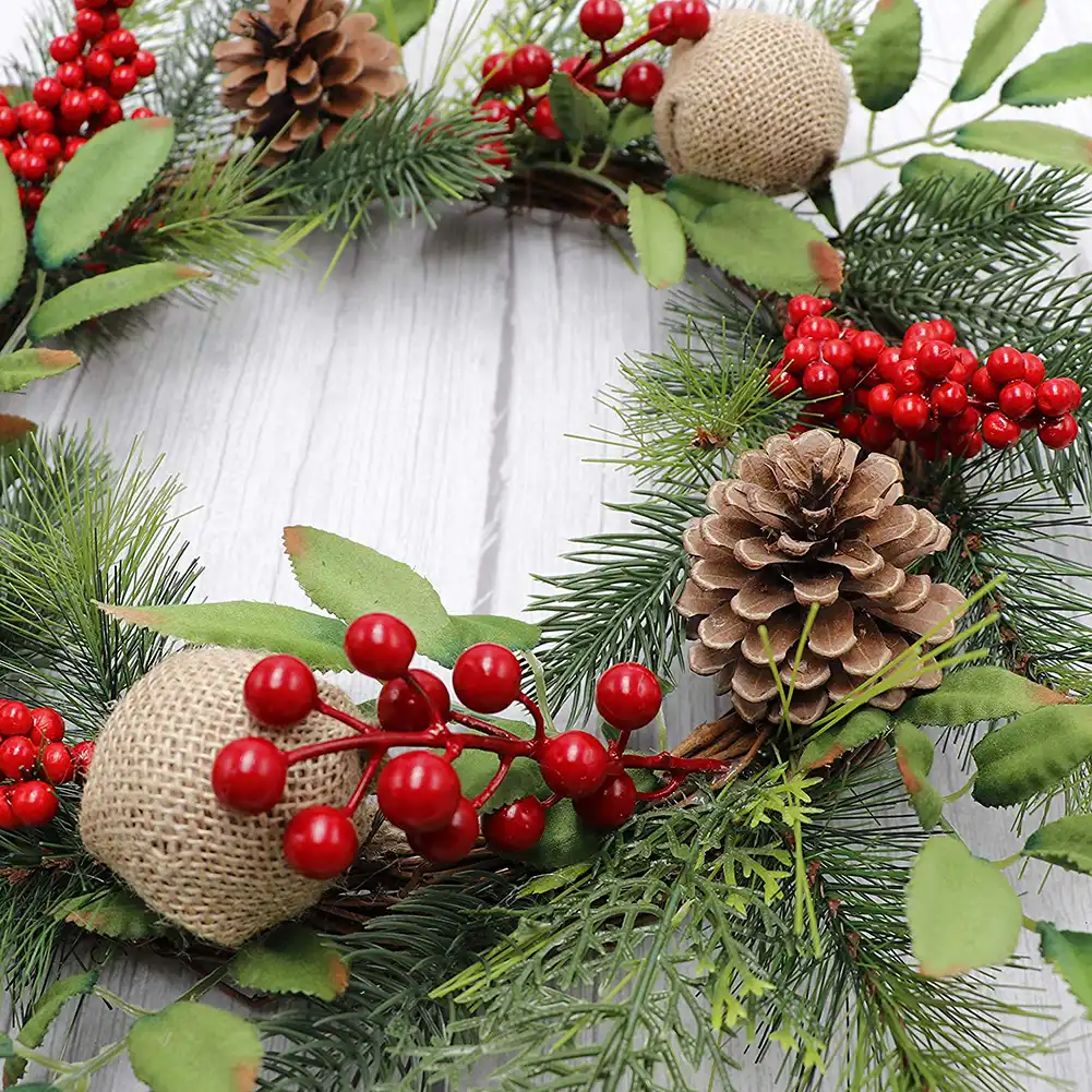 18in Christmas Wreath Window Door Ideal Winter Advent Garland Decorated Red Berries Evergreen Leaves Burlap Ball Indoor Outdoor Aliexpress