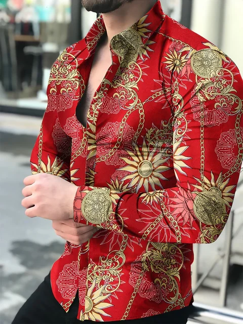 Men's Shirt Long Sleeve Hawaiian  Social Luxury Button Up Cardigan Blouses Wholesale 2021Single Breasted Turn-down Collar Broad cs06