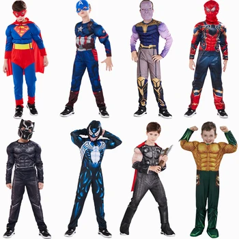 

Captain America Superman Iron Man Thor Hulk Flash Muscle Costume Cosplay Superhero Costume Hallloween Costume For Kids