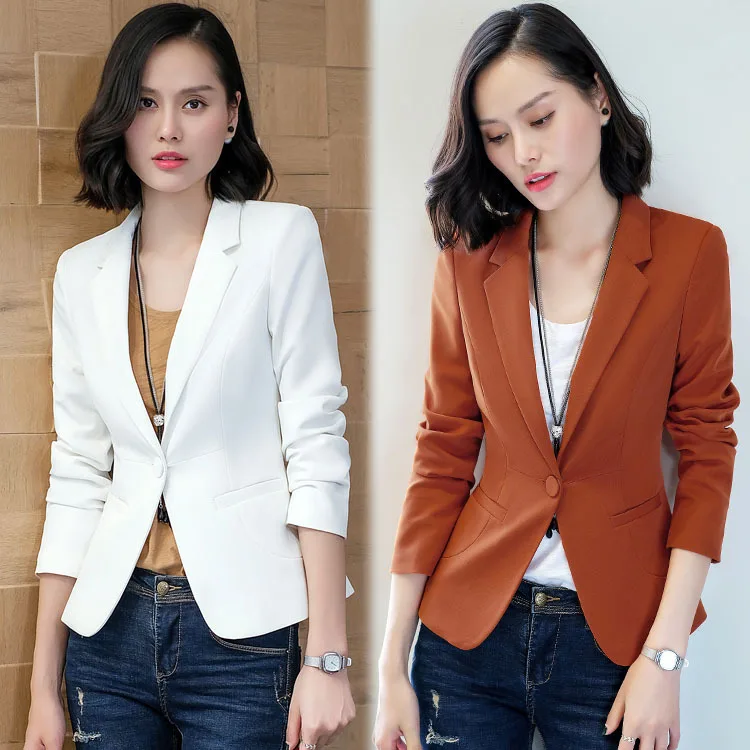 

19 New Style Autumn & Winter Korean-style Slim Fit Commuting Business WOMEN'S Coat One-Button Solid Color Long Sleeve Versatile