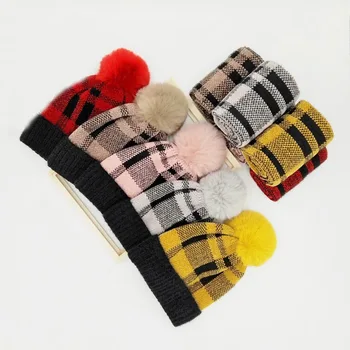 

Doitbest 4 to 10 Years old kids Beanie scarf sets fur Grid velvet 3 pcs boys girls winter knitted hat scarf glove set