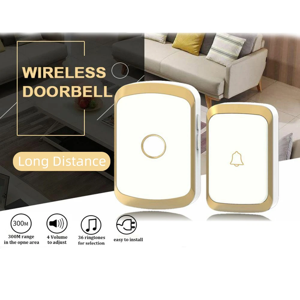

Doorbell Chime Alarm Home Weclome Cordless Door Bell LED light 36 Songs Button Waterproof Long Range Remote Push Transmitter