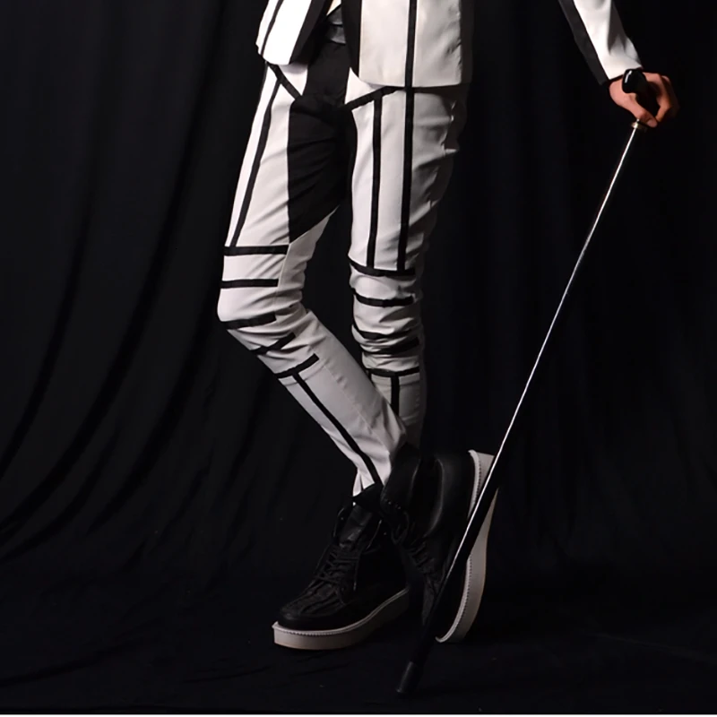 

Tide Line Stitching Track Pants Men Autumn Leisure Time Self-cultivation Night Club Stylish Men Trousers Pantalones De Hombre