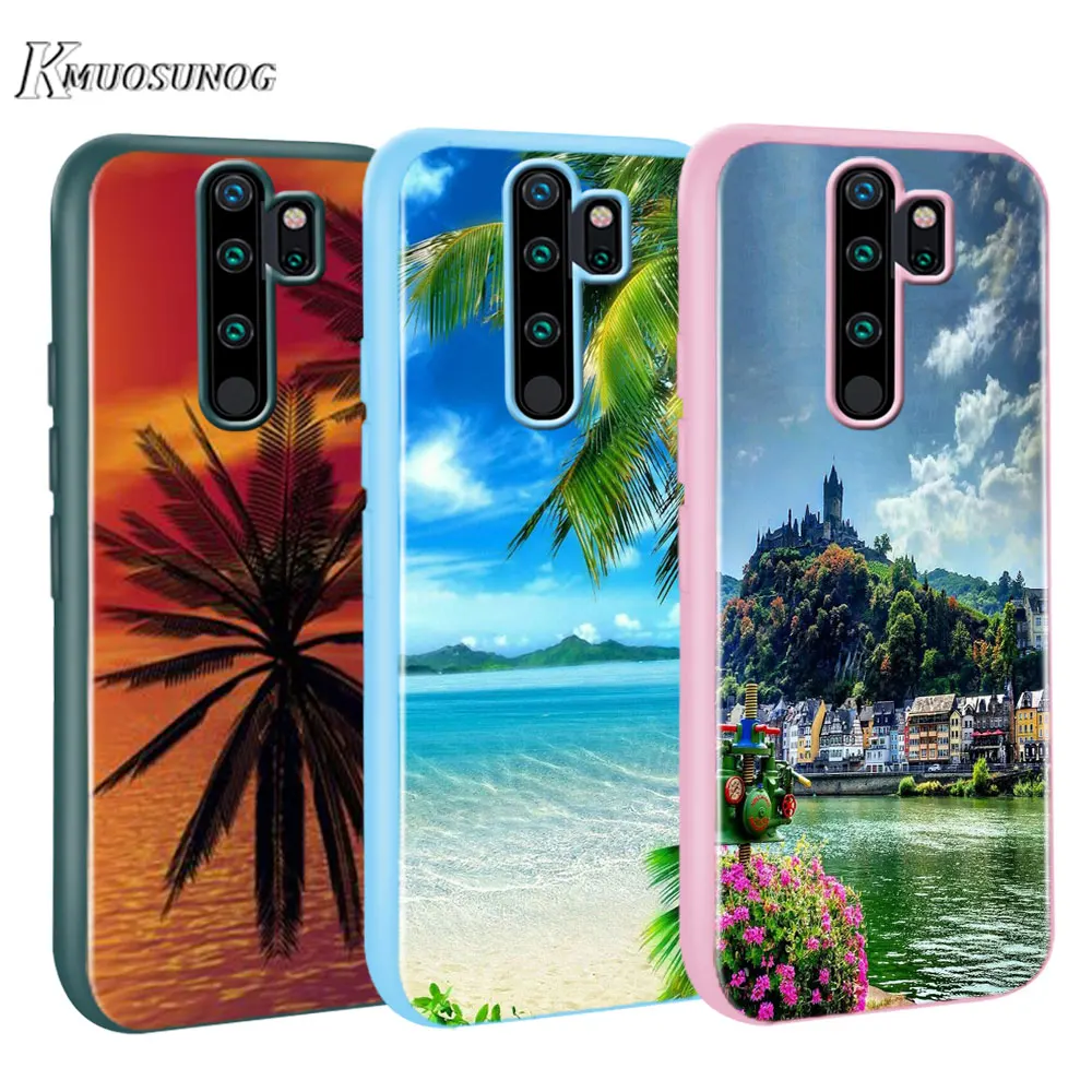 

for Xiaomi Redmi Note 8T 8 7 6 Pro Baseus Candy Color Cover Beautiful beach with palm trees for Redmi Note 5 Pro 5A 4 4X Case