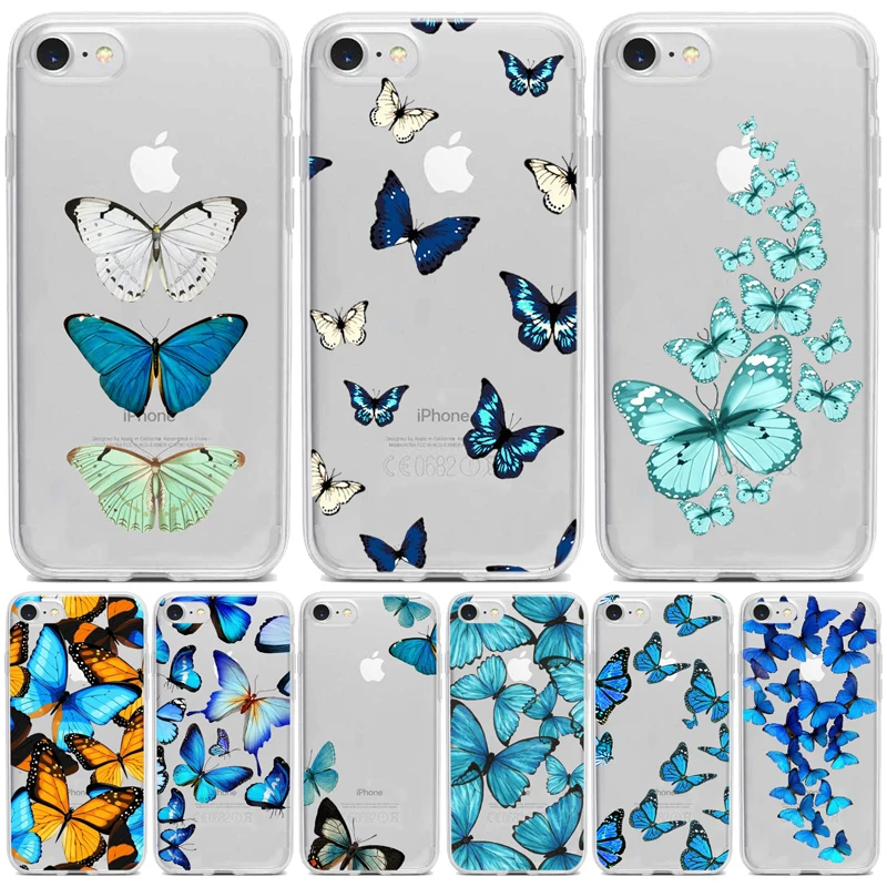 Blue Butterfly Aesthetic Premium Case For iPhone X XS Max Xr 11 pro 5 5S SE 8 7 6 s Plus INS cartoon Clear Soft Fundas Cover | Мобильные