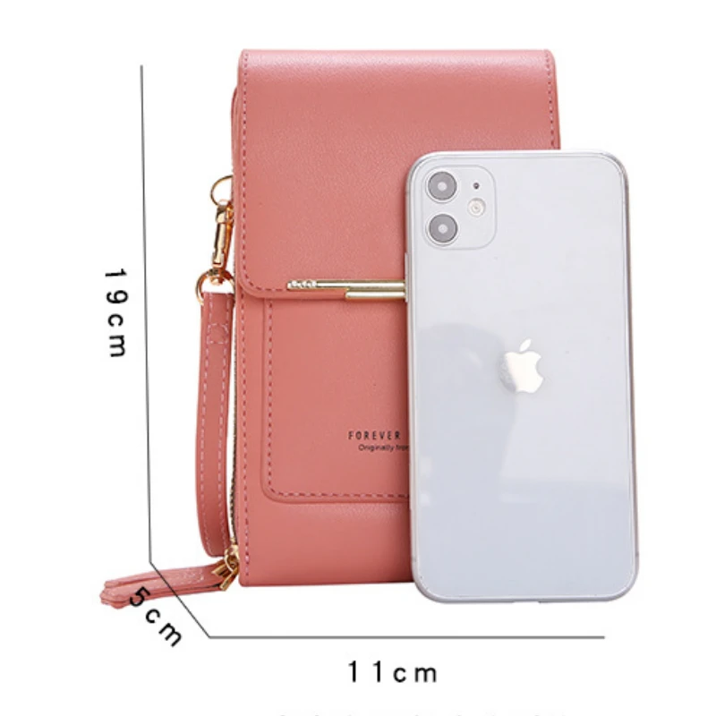 Soft Leather Wallets Touch Screen Mobile Phone Bag for Female Mini Card Holder for Key Coin Purse Vertical Crossbody Money Bags