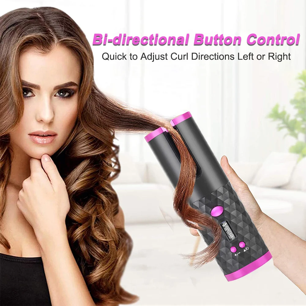 Curler de Cabelo Automático sem Fio Recarregável Display Cerâmica Encaracolado Automático Rotativa Curling Ferro Ondas Cabelo Modelador ar Usb Lcd 6 Curler de cabelo automático sem fio usb
