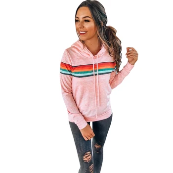

Fashion Women Loose Hoodies Color Matching Hooded Casual O-Neck Long Sleeve Tops 2019 Autumn Winter Pullovers Female Clothing