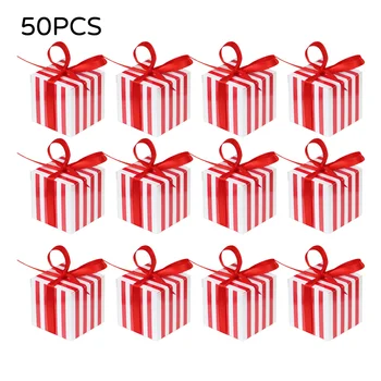 

50PCS Square Stripe Pattern Laser Cut Paper Candy Boxes Gift Bag Wedding Party Favors Striped Box Supplies