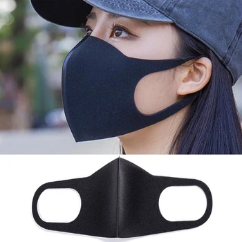 

3Pcs Washable Earloop Mask Outdoor Dust-proof Mouth Face Mask Adult Kids Health Dustproof Cold Prevention Black Sponge Masks