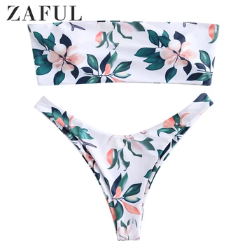 

ZAFUL Women Bikini Set Leaf Print Lace-Up High Leg BikLady Sexy Bikini Swimwear Summer Beach Swimsuit Bathing Suitini Set