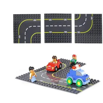 

diy City Road Plate Big Size Building Blocks Parts Straight Crossroad Curve T-Junction Bricks Base Baseplate Toys