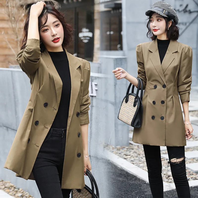 

Autumn Clothing Korean-style Waist Hugging Slim Fit Elegant Women Windbreaker Coat Thin Women's Drape CHIC Fashion Simple Hong K
