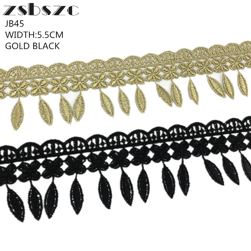 

5.5CM Width 5Yards Leaf Gold/Black Tassels Lace Fringe Lace Trim Ribbon Costume Home Textile Curtains Decor Trims