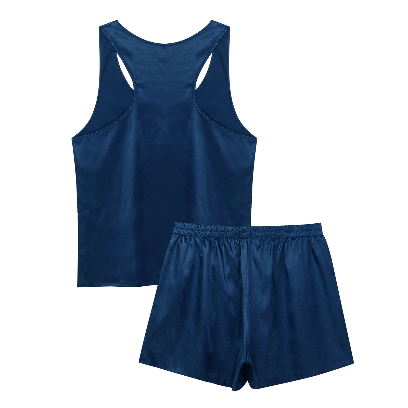 Fashion Men's Pajamas Set Summer Satin Male Sleeveless Tank Top Shorts Sleepwear Loungewear Nightwear Homesuit Casual Homewear