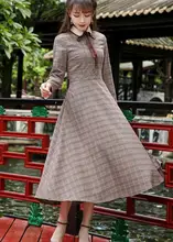 Aliexpress - High Quality Hot Sale 2019 Spring New Arrival Peter Pan Collar Collect Waist A Patterned Plaid Bowknot Woman Long Dress