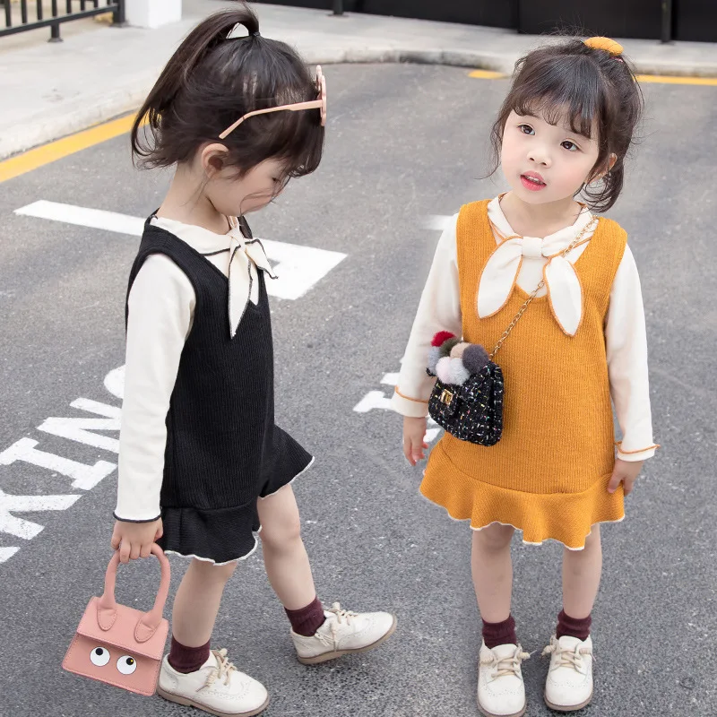

2019 New Style Spring And Autumn Set GIRL'S Knitted Dress Two-Piece Set 1-4-Year-Old Baby Girls Leisure T-shirt CHILDREN'S Suit