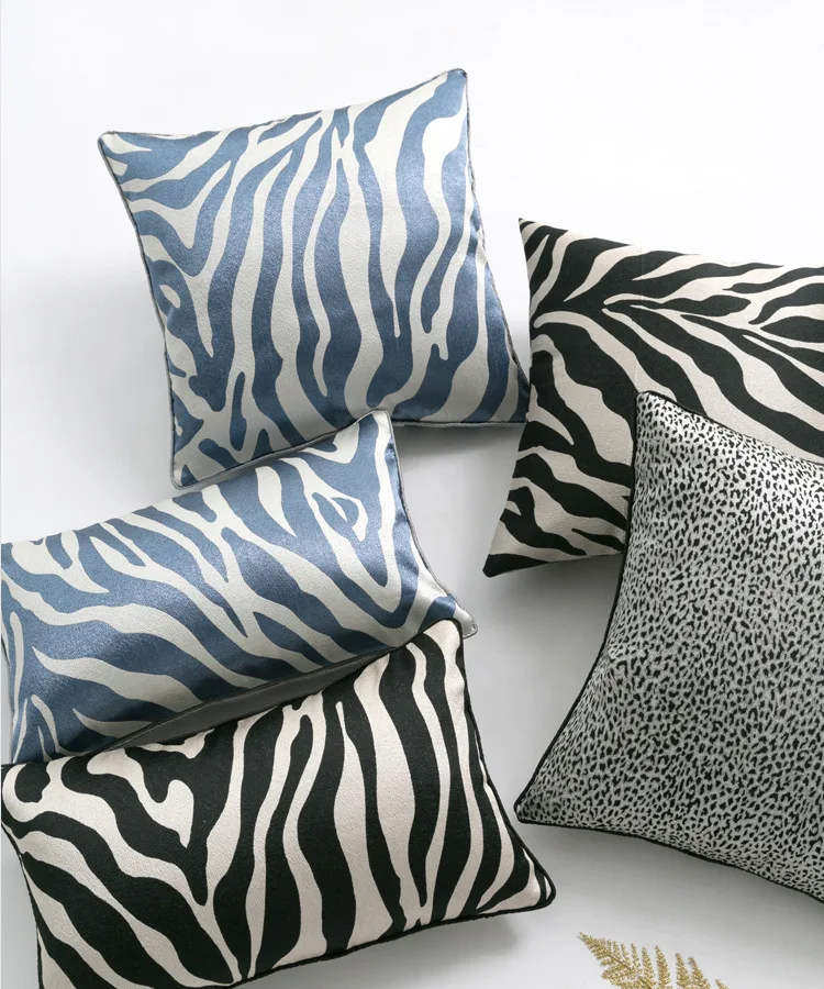 

Light luxury stripe cushion cover blue black zebra pattern leopard print pillow cover hotel sofa office decorative pillowcase