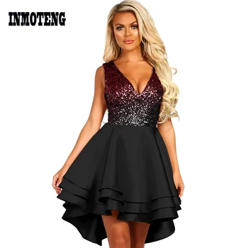 

Black/Red Ombre Sequin Multi Layer Skater Dress Women Clothing Soild Sleeveless Casual Mini A Line Club Party Tank Shift Dresses