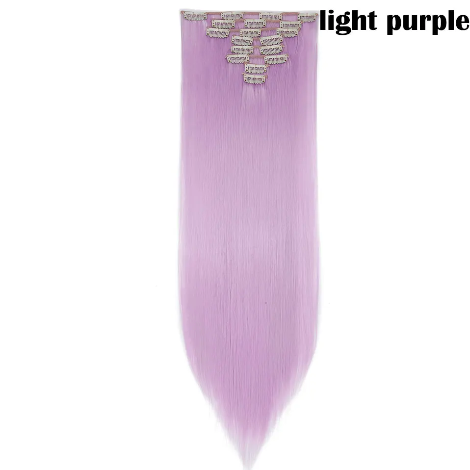 light purple Snoilite 47 цветов 18 клипов длинные прямые заколки для наращивания волос 22 дюймов 26 дюймов волосы удлиняющие синтетические набор волос для женщин - Цвет: light purple