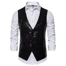 Adisputent Autumn Men Sequin Blazers Vest Gliter Suit Vest Nightclub DJ Stage Shiny Gold Sequin Bling Glitter Vest S-XXL