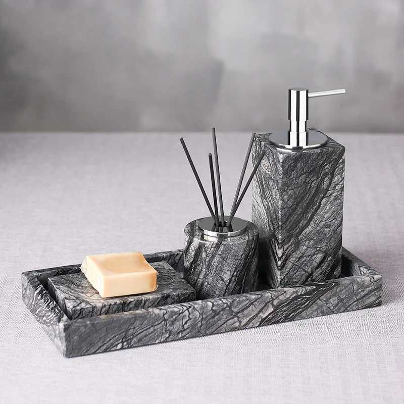 Bathroom Set Marble Liquid Soap Dispenser Toothbrush Holder Gargle Cup Tray Cotton Swab/Tissue Box Sell Separately Nordic Style