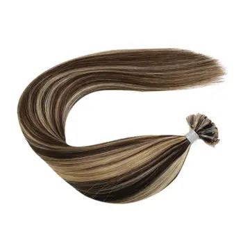 

Ugeat Pre-Bonded Hair Extensions Nail Tip Hair Human Hair 14-24" Non-Remy Straight Brazilian Human Extension Piano Color 50G/Set