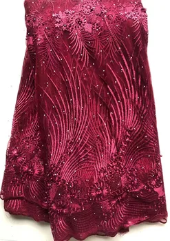 

High Quality Latest African Laces 2020 With stones beads Nigerian Tulle French Net Lace Fabric For wedding Party ELL4625 wine