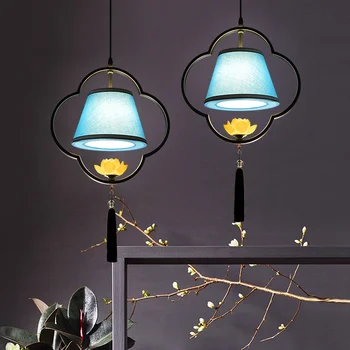 

Japanese new Chinese pendant lights Chinese wind lotus lamp fabric classical aisle lamp restaurant bedroom bedside lamp LB030305