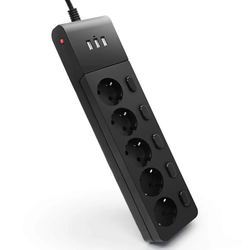 Regleta de alimentación múltiple para la UE, protección sobretensiones, enchufes eléctricos de USB de 5 vías, Control de interruptor independiente, cable de 2m|Alargadores para enchufes| -