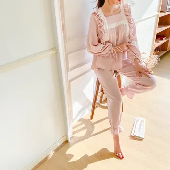 

Women Floral Girls Sleepwear Dress Cotton Lace Pajamas For Girls Princess Children Tracksuits Girls Nightgown Long Sleeves 5